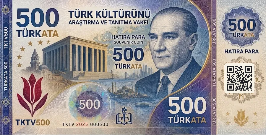 Üzerinde örnek QR kod bulunan hatıra para tasarımı